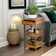 image 2 of 3 Tier Wooden Tall Side Table With Drawer Brown