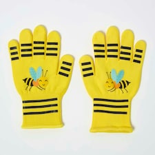 Homescapes Children's Gardening Gloves with Yellow Bee Design Green