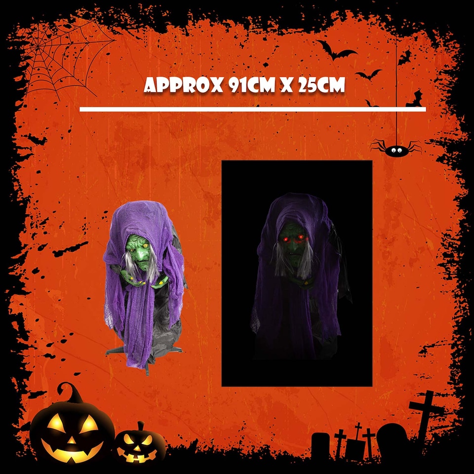 image 1 of vfm-estore Halloween Animated Witch Decoration, 91 x 25 cm, Purple