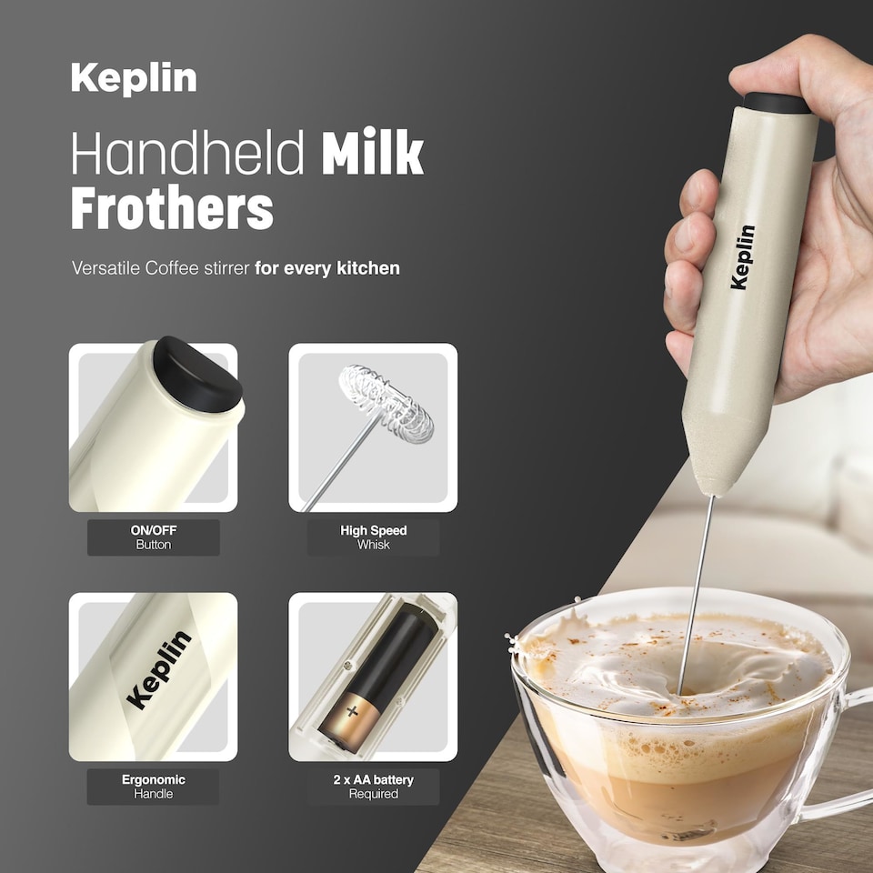 image 1 of Keplin Handheld Milk Frother with Stand Stainless Steel Electric Whisk