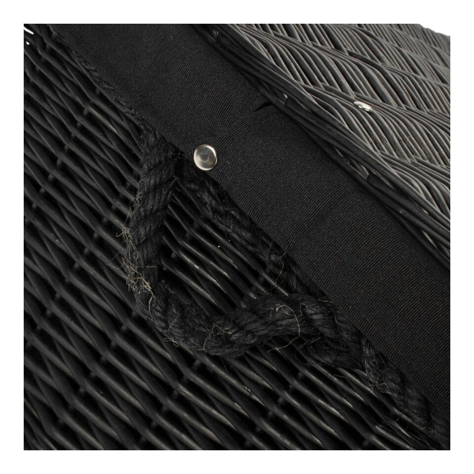 image 1 of 67cm Black Wicker Rope Handled Black Cotton Lined Picnic Basket | Black | Black | One Size