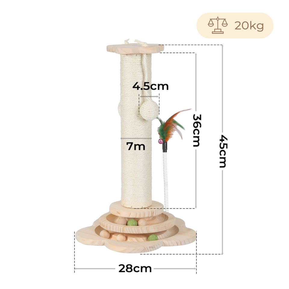 image 1 of Skylos Cat Scratching Post 45cm Natural Sisal Pole Activity Center Toys