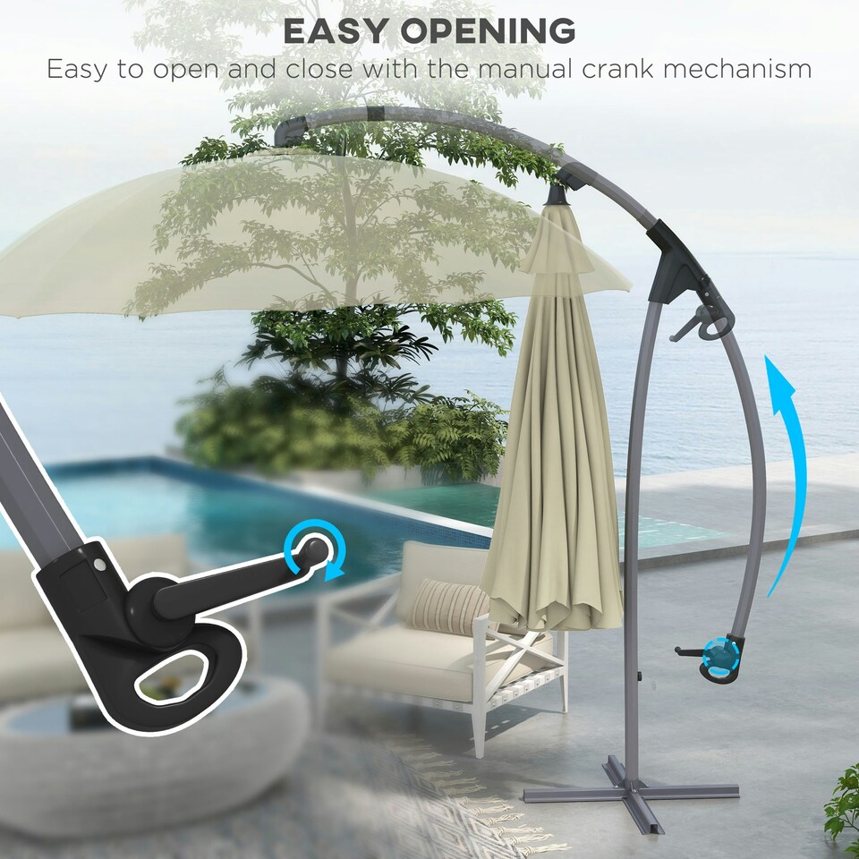 image 1 of Outsunny 2.7m Cantilever Parasol with Cross Base, Crank Handle, Beige