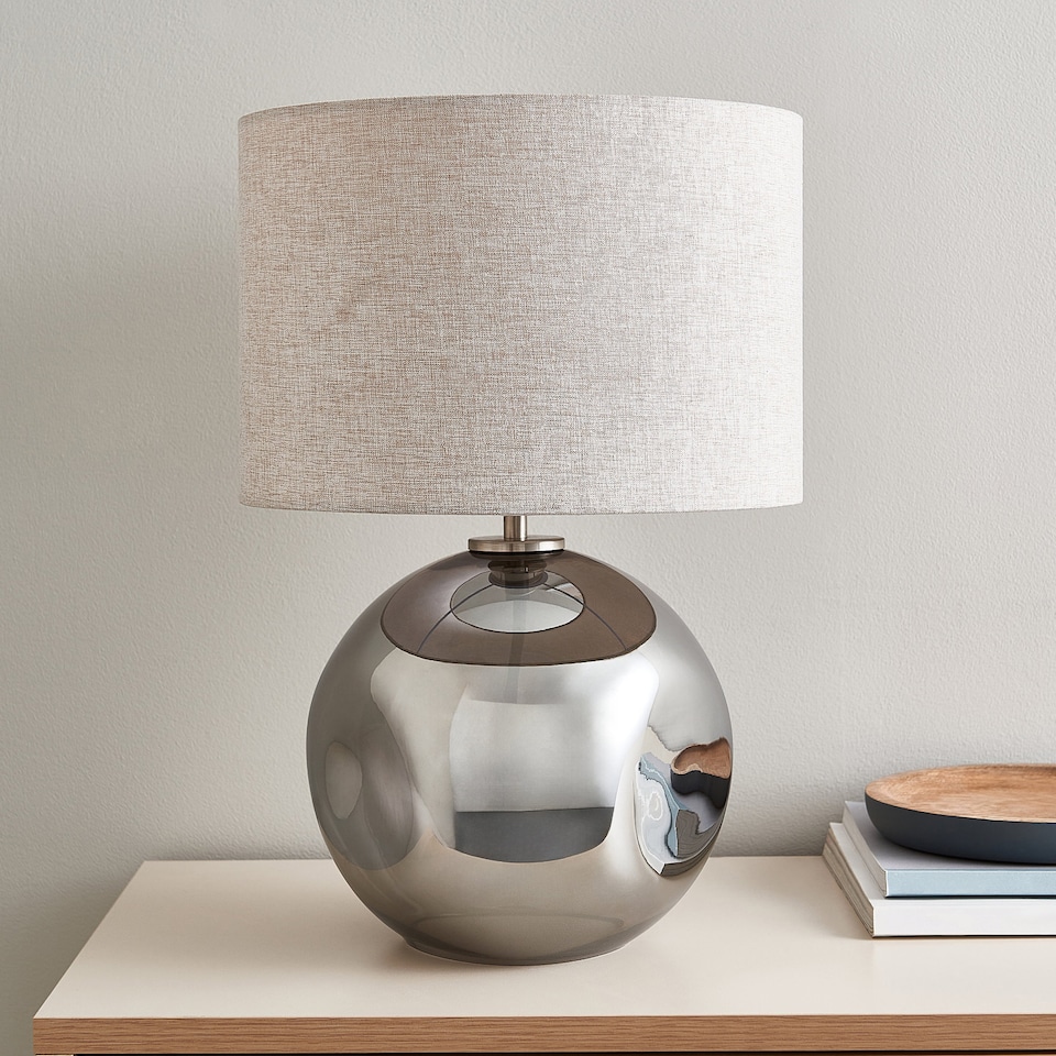 image 1 of Set of 2 Lola - Smoke Mirror Dimpled Glass 43cm Table Lamps