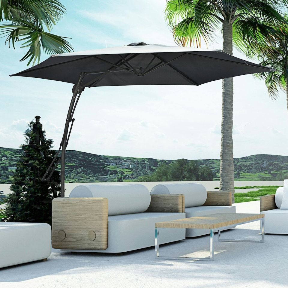 image 1 of Outsunny 3m Cantilever Parasol with Easy Lever Crank Handle 6 Metal Ribs Grey