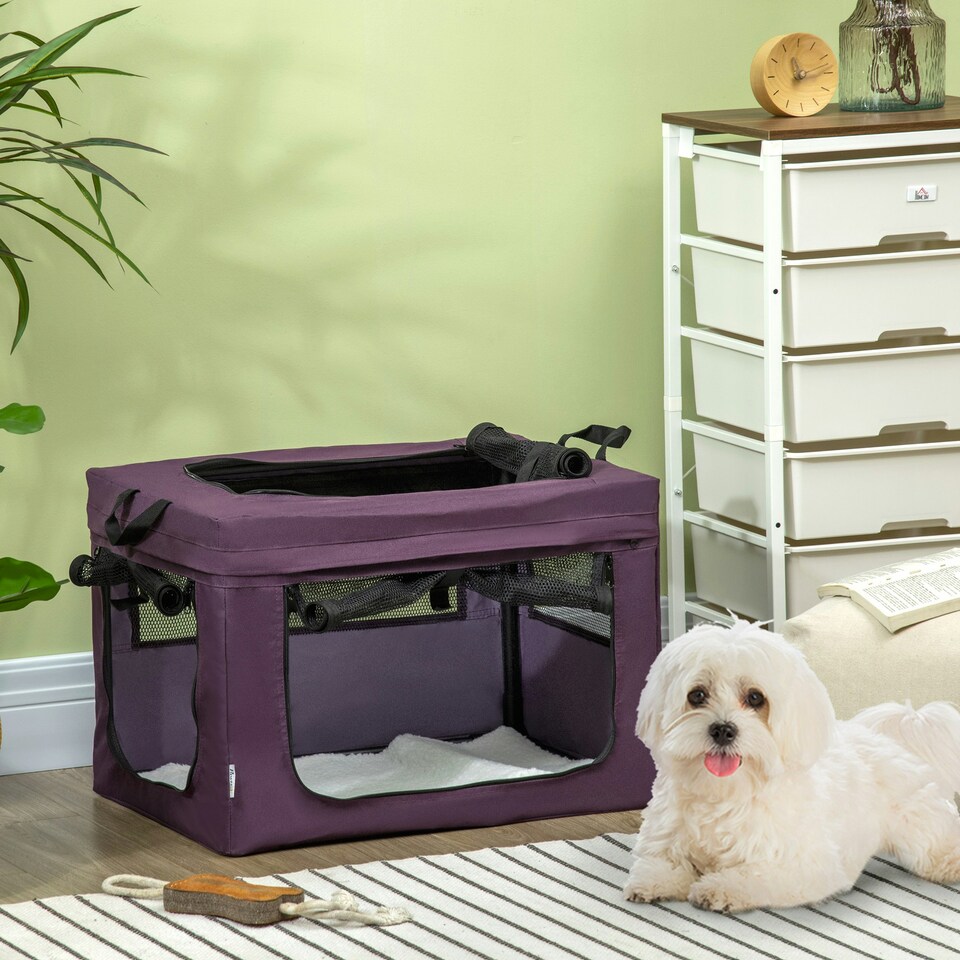 image 1 of PawHut 60cm Soft Side Pet Carrier w/ Cushion, for Miniature Dogs - Purple