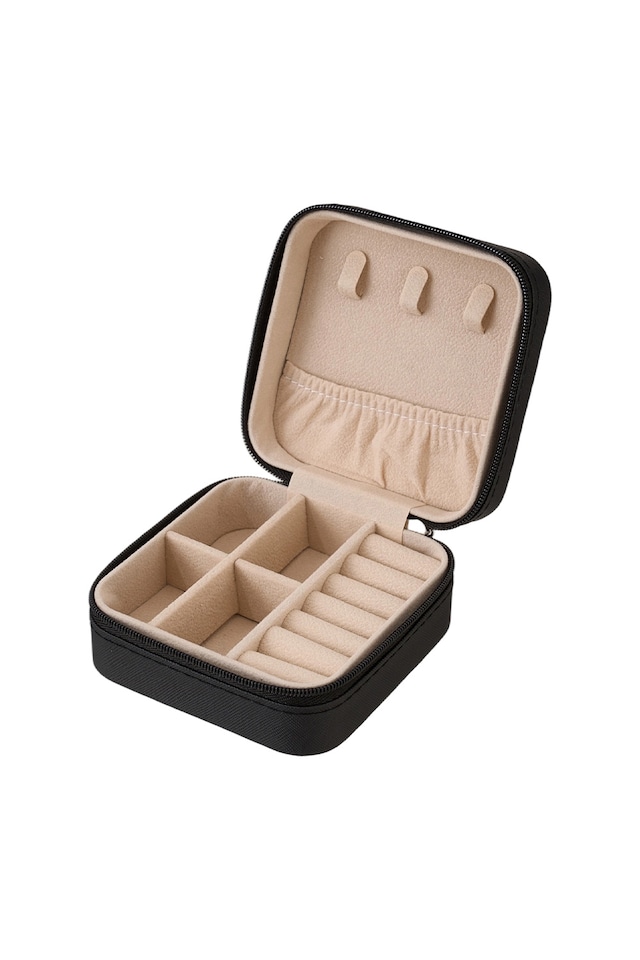 image 1 of Living and Home Portable Jewelry Organizer Box with Multiple Compartments-Black | Black