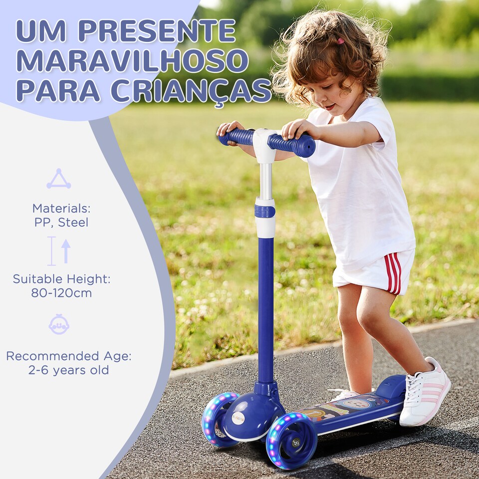image 1 of AIYAPLAY Kids 3 Wheel Scooter for 2-6 Years Old w/ Adjustable Height, Blue | Blue | Blue | 52L x 29W x 76Hcm