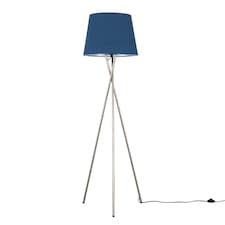 ValueLights Camden Brushed Chrome Tripod Floor Lamp Navy Taper Shade | Blue