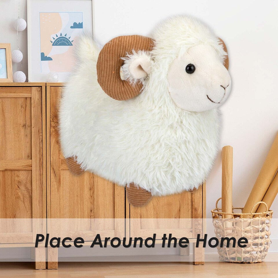 image 1 of vfm-estore Sheep With Horns Soft Plush Toy - Huggable White Farm Animal Stuffed Toy