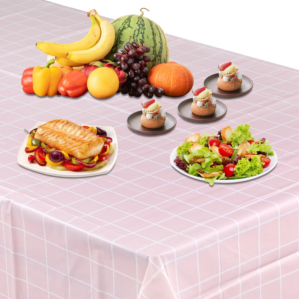 image 1 of Checkered Rectangular Tablecloth, PVC Plastic Table Cover - 137x180cm