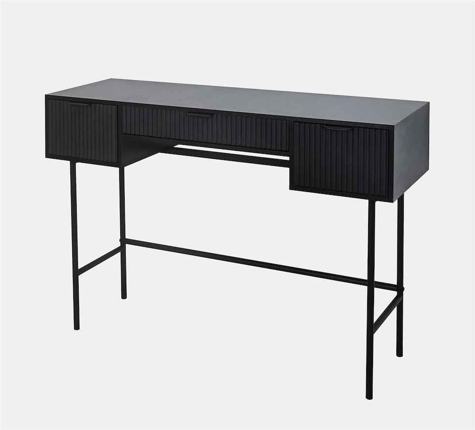 image 1 of OHS Ribbed Dressing Table Vanity Makeup Desk with 3 Drawers | Black