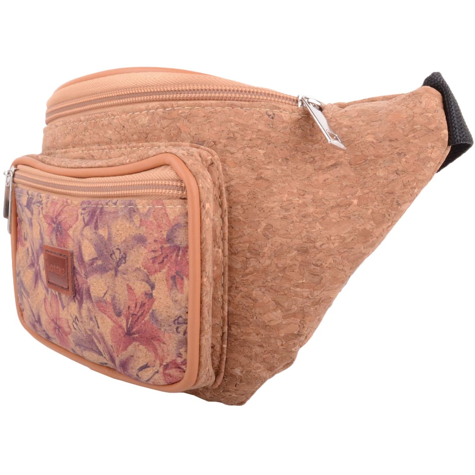 image 1 of Lorenz Womens Travel / Holiday Cork Waist Bag / Bumbag with Floral Design | Brown | Lillies