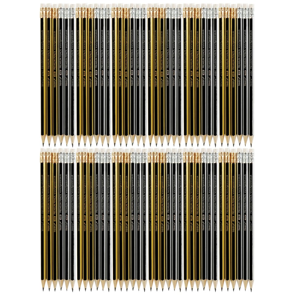 image 1 of Tiger Stationery Premium Eraser Tip HB Pencils - Multicoloured - One Tub of 72