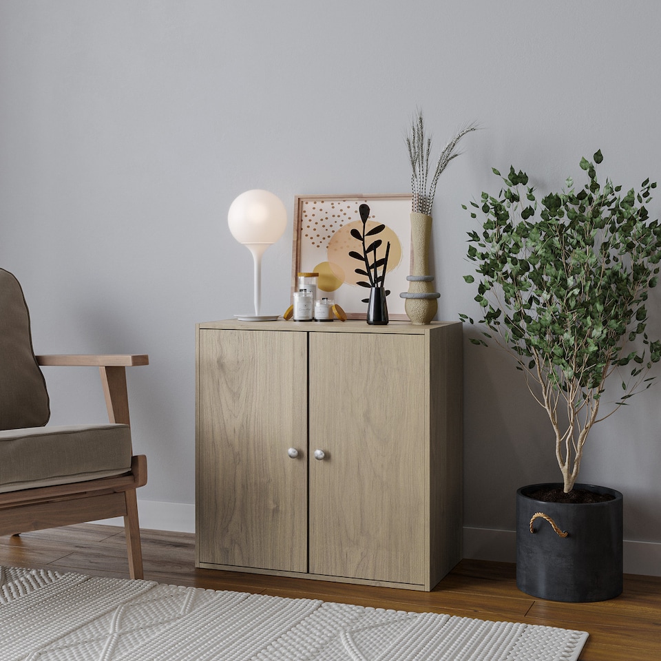 image 1 of Oak Tier 2-Door Wooden Cabinet | Multi | 1