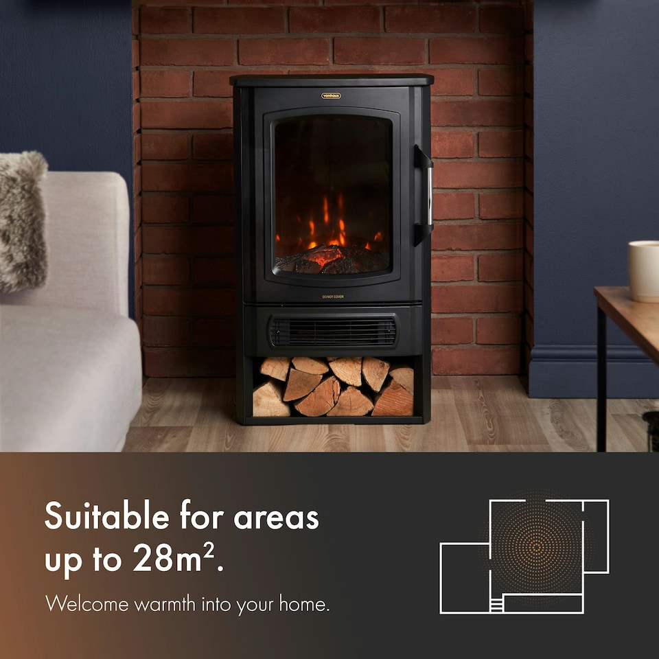 image 1 of VonHaus Stove Heater with Panoramic View & Log Storage