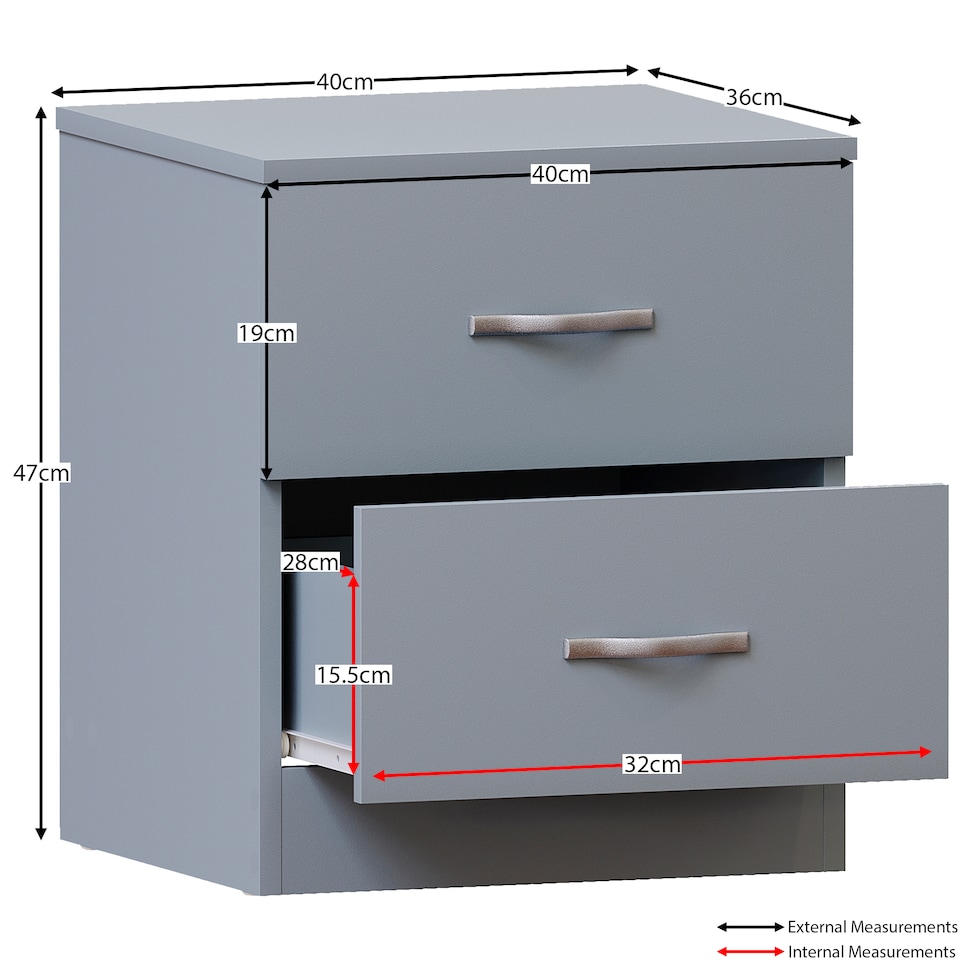 image 1 of Vida Designs Riano 3 Piece Bedroom Set (2 Drawer Bedside Chest, 5 Drawer Chest, 3 Door 2 Drawer Mirrored Wardrobe), Grey (5)