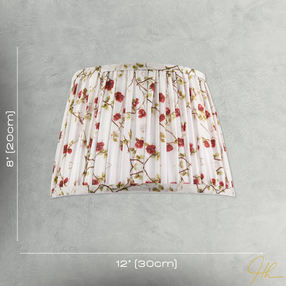 image 1 of Traditional Red and Green Floral Cotton Fabric Pleated Lamp Shade