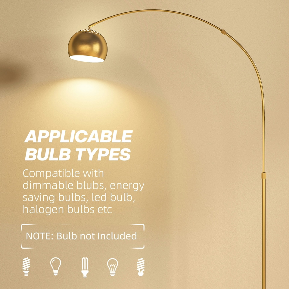 image 1 of HOMCOM Arc Floor Lamp for Living Room, Free Standing Tall Lamp, Gold Tone Gold