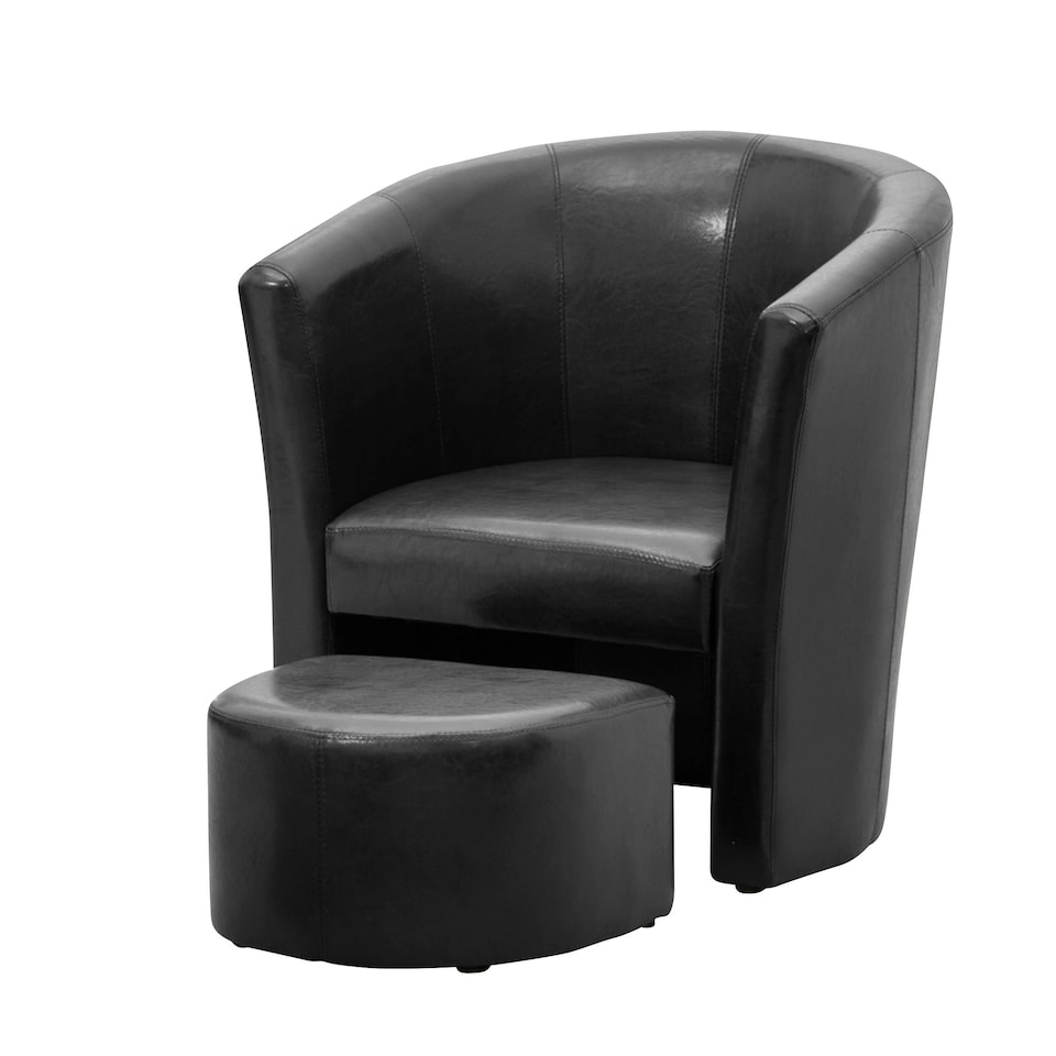 image 1 of Halewood Faux Leather Tub Chair with Integrated Stool - Black