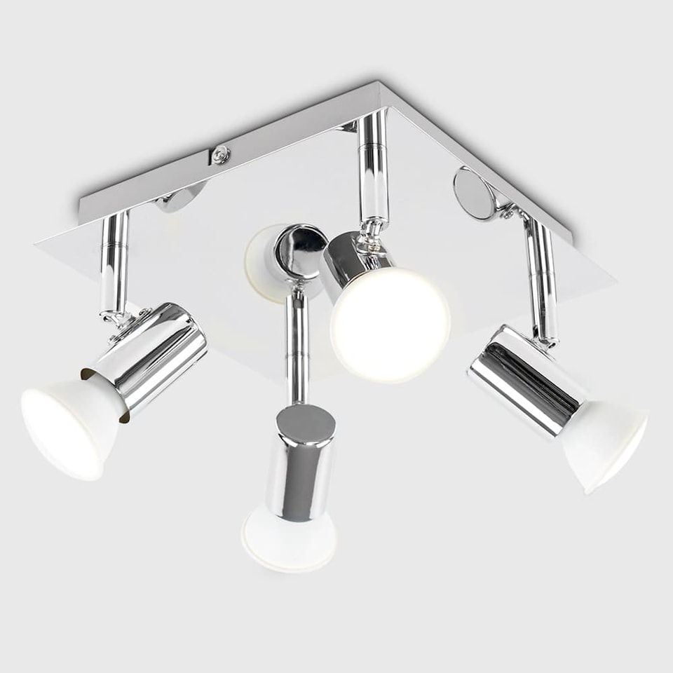 image 1 of ValueLights Pair Square Chrome 4 Way GU10 Ceiling Spotlights