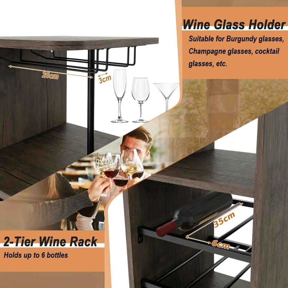 image 1 of COSTWAY 3PCS Bar Table & 2 Stool Dining Set Brown Brown