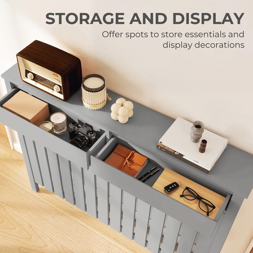image 1 of HOMCOM Large Radiator Cover with Drawers and Vertical Slats 119 x 19 x 93 cm