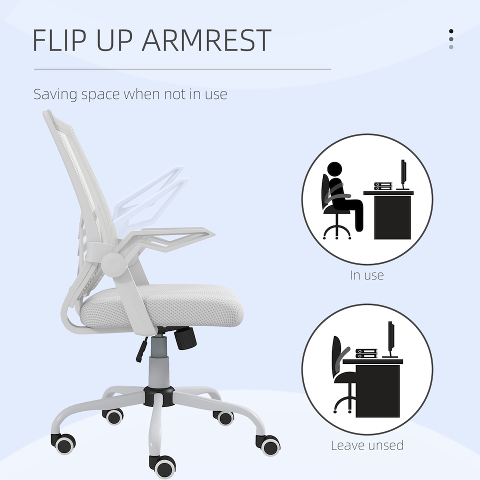 image 1 of Vinsetto Mesh Swivel Office Chair Task Computer Chair w/ Lumbar Support, White