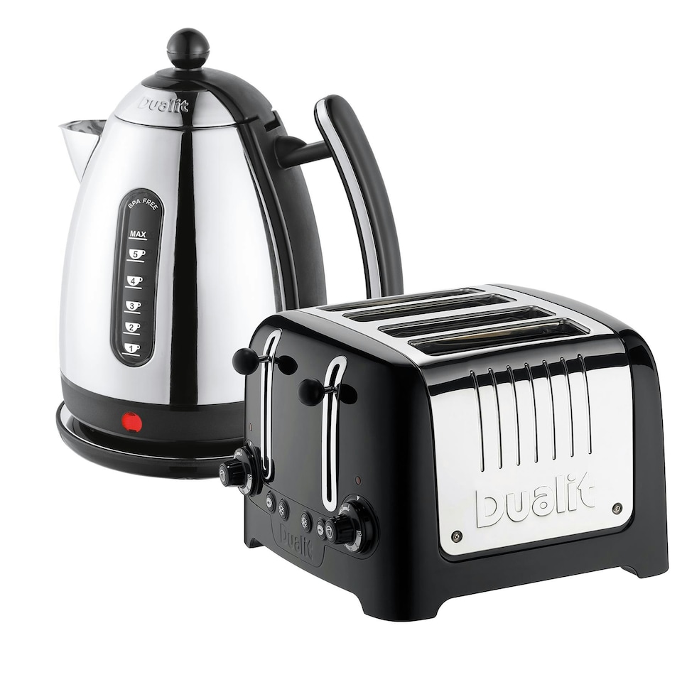 image 1 of Dualit 4 Slice Toaster & 1.5 Litre Kettle High Gloss LITE Breakfast Set, Black