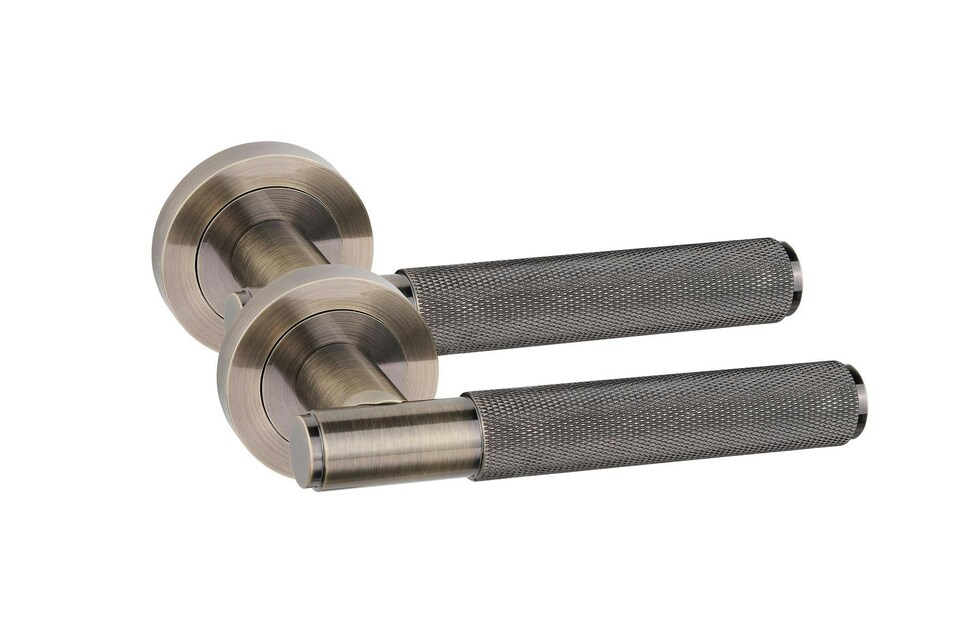 image 1 of Golden Grace Straight T-Bar Knurled Euro Lock Door Handle Set in Antique Brass with 70mm Key and Deadbolt | Bronze | 1 Set