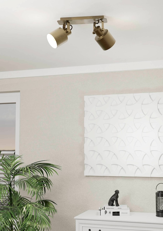 image 1 of EGLO Southery Creme-Gold Bronzed Metal Ceiling Spotlight - Adjustable 2-Light Fixture, E27 (D) 21cm