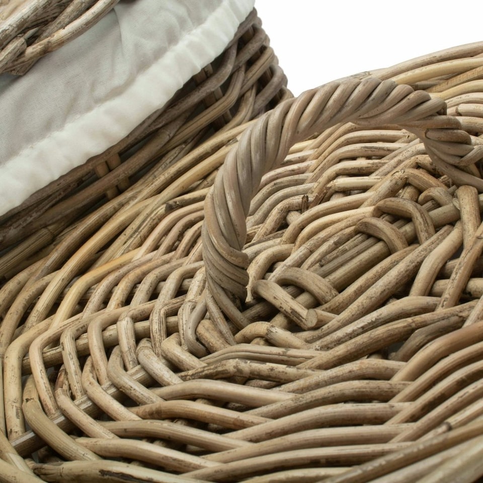 image 1 of Set of 2 Round Rattan Laundry Basket with White Lining White | White