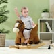 image 2 of AIYAPLAY Kids Rocking Horse, Plush Ride on Horse, with Sound, Wood Base, Seat Safety Belt, for Ages 18-36 Months, Brown