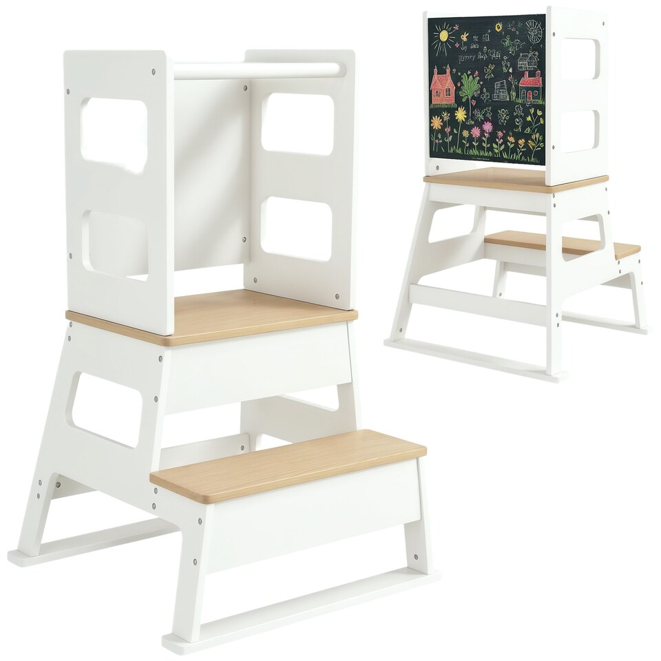 image 1 of AIYAPLAY 2 in 1 Toddler Tower w/ Chalkboard, Safety Rail, for Kitchen, Sink