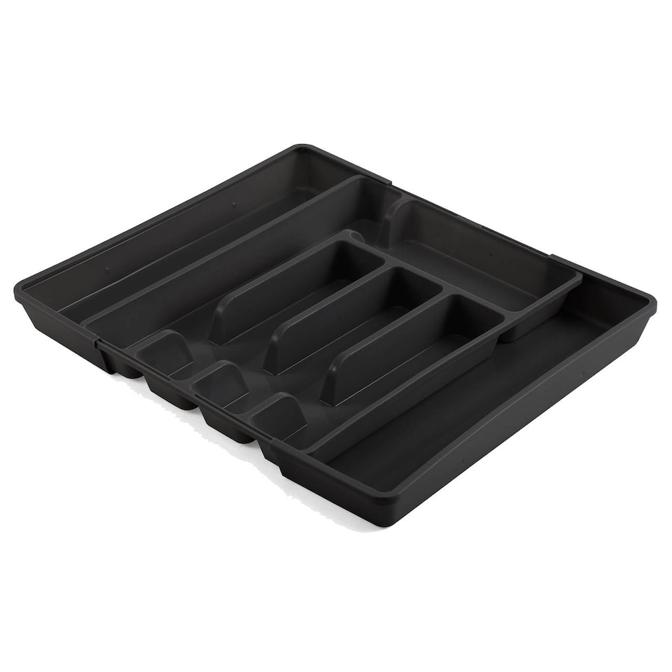 image 1 of 7-Section Extendable Plastic Cutlery Tray Organiser | Black | 1