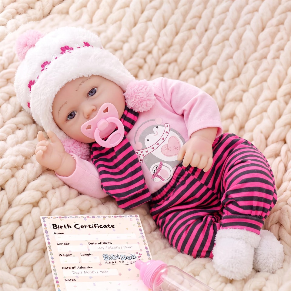 image 1 of BiBi Doll 17" Snowflake Reborn Baby Doll Girl With Toy Dummy & Bottle