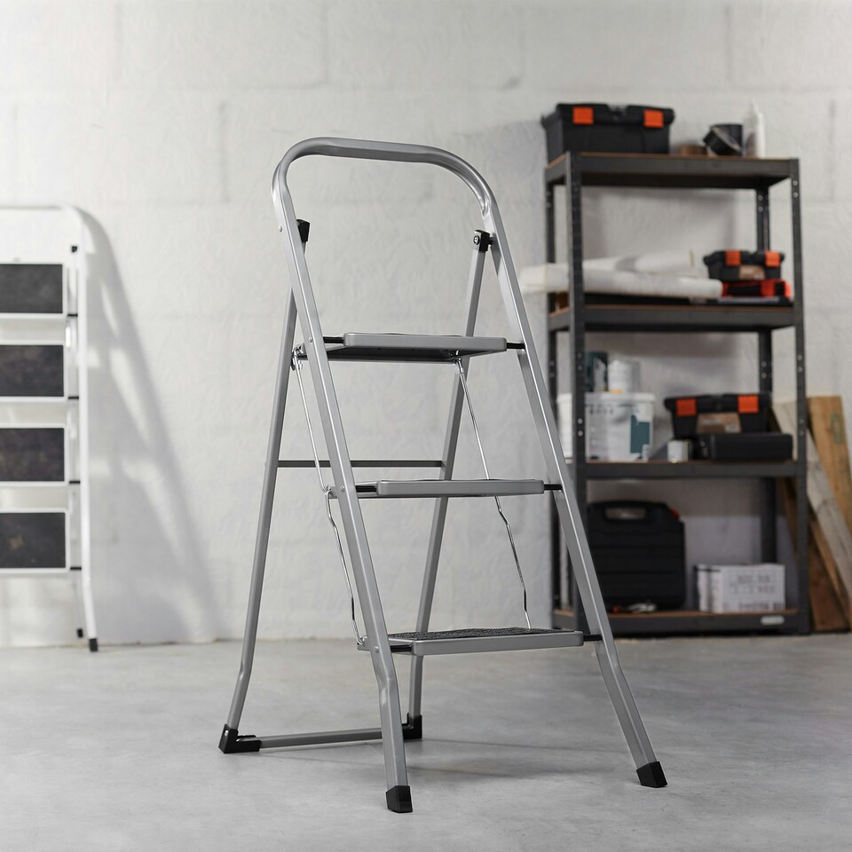 image 1 of VonHaus 3 Step Steel Folding Step Ladder with Anti Slip Feet