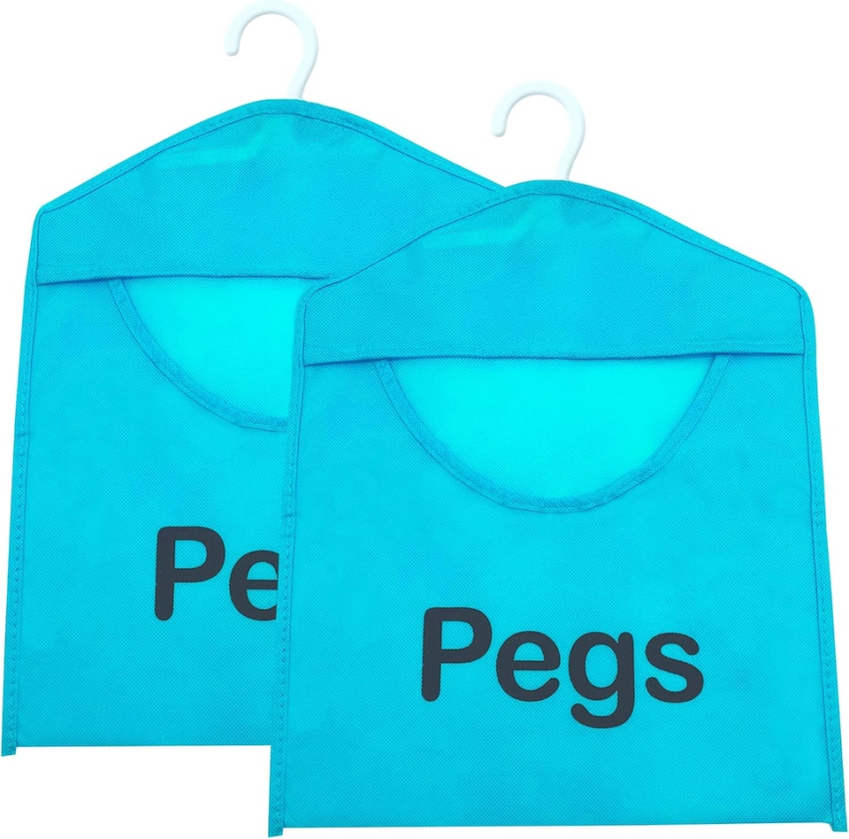 image 1 of 2pk Hanging Peg Bags 39×28cm – Clothes Clip Holders with Hanger, Washable Double-Stitched Reusable Laundry Organisers for Washing Lines
