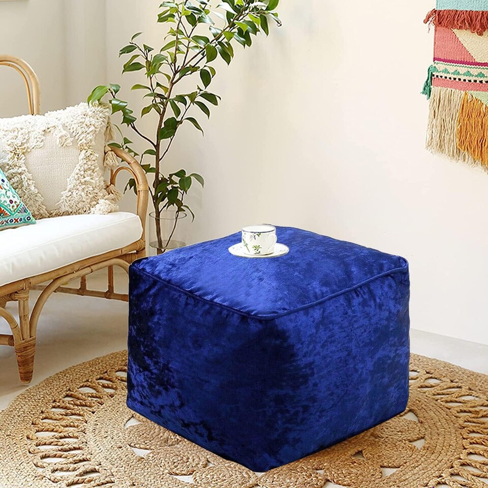 image 1 of Blue Crushed Velvet Bean Bag Pouffe Foot Rest