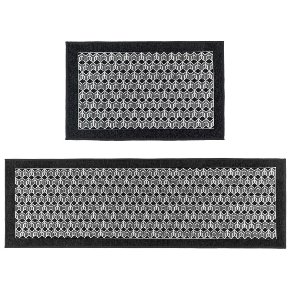 image 1 of JVL Allure Machine Washable Entrance Doormat and Runner Set - Black