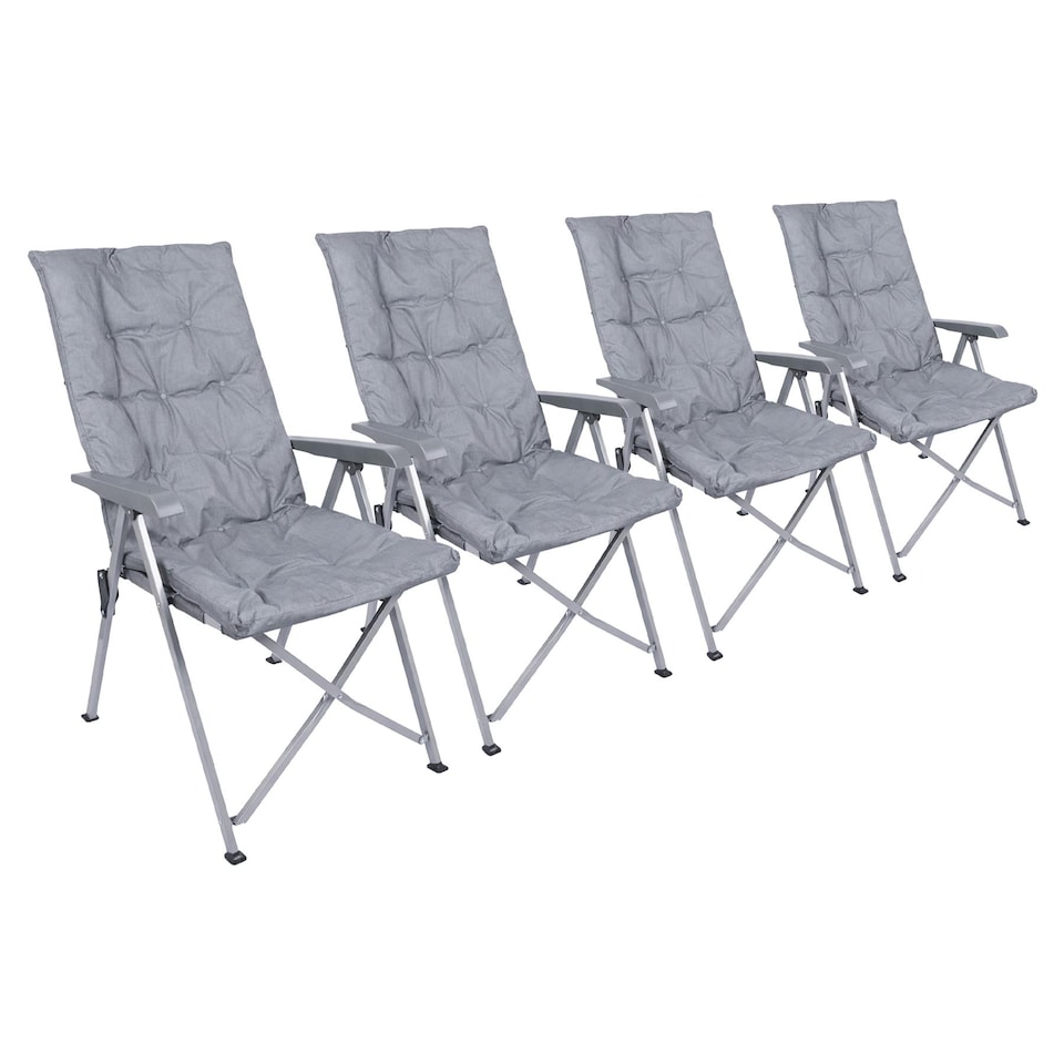 image 1 of Harbour Housewares High Back Padded Camping Chairs - Set of 4 Grey Folding Reclining Garden Beach Fishing Picnic Seats Carry Bags
