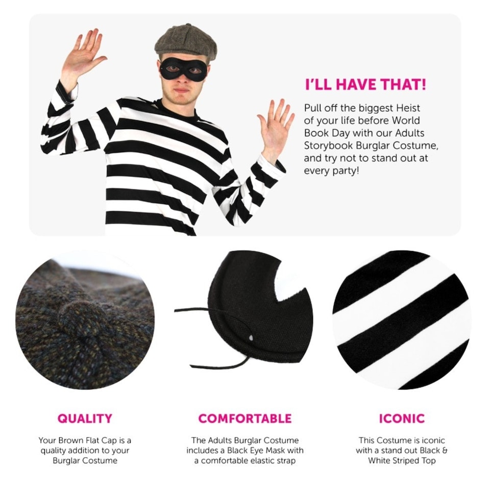 image 1 of Storybook Burglar Costume - Long Sleeve Top, Mask & Bag Black | 2XL