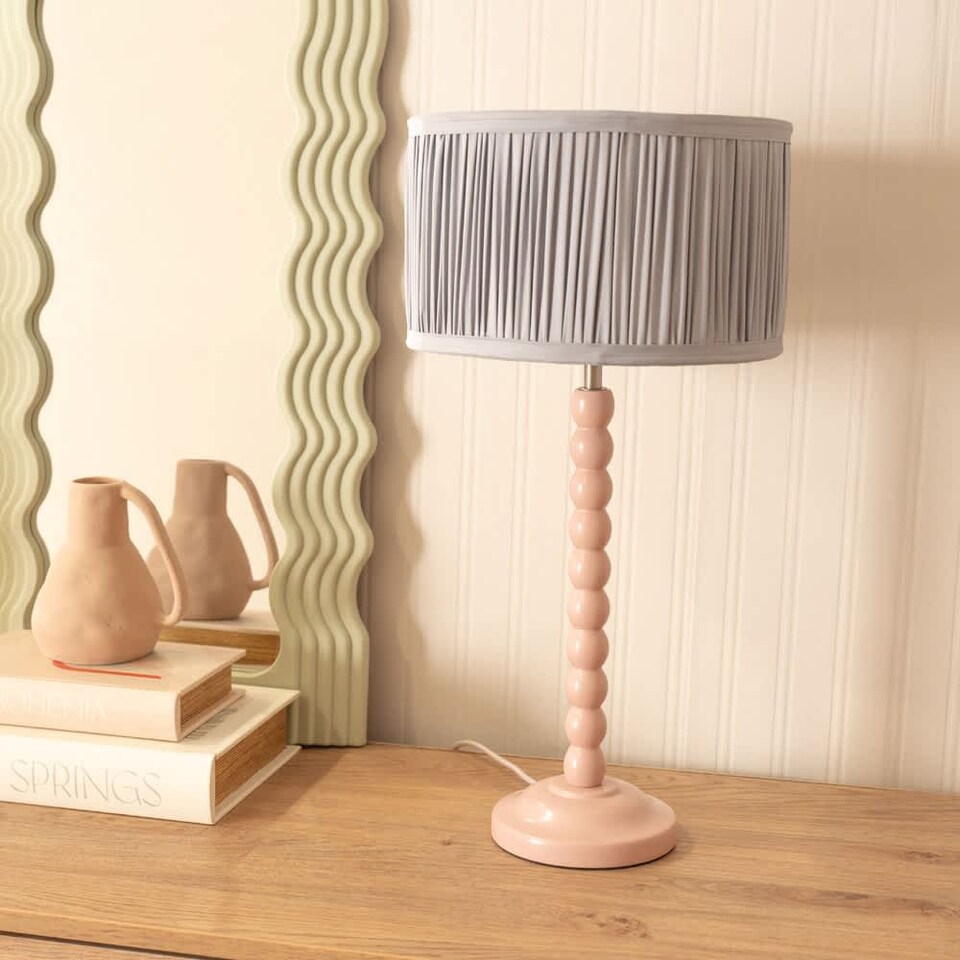 image 1 of ValueLights Bobbins Rose Table Lamp Pleat Powder Blue Shade and Bulb