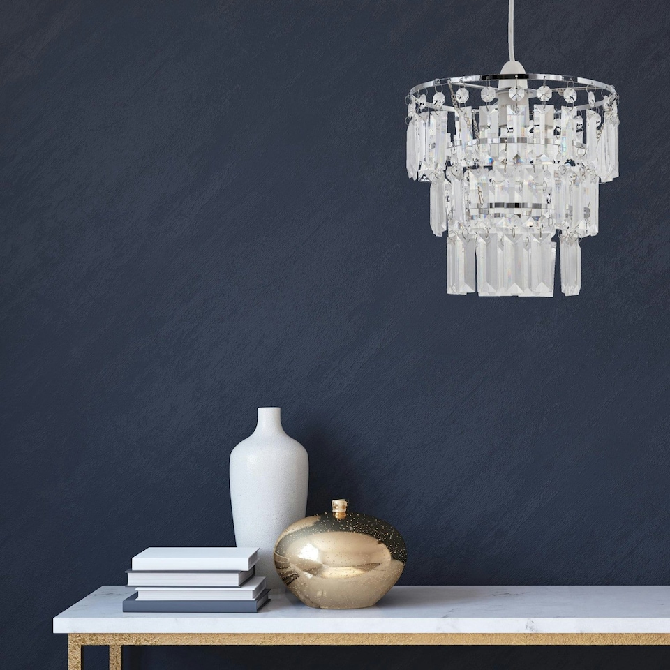 image 1 of First Choice Lighting Set of 2 Three Tier Acrylic Crystal Light Shades Clear | Chrome