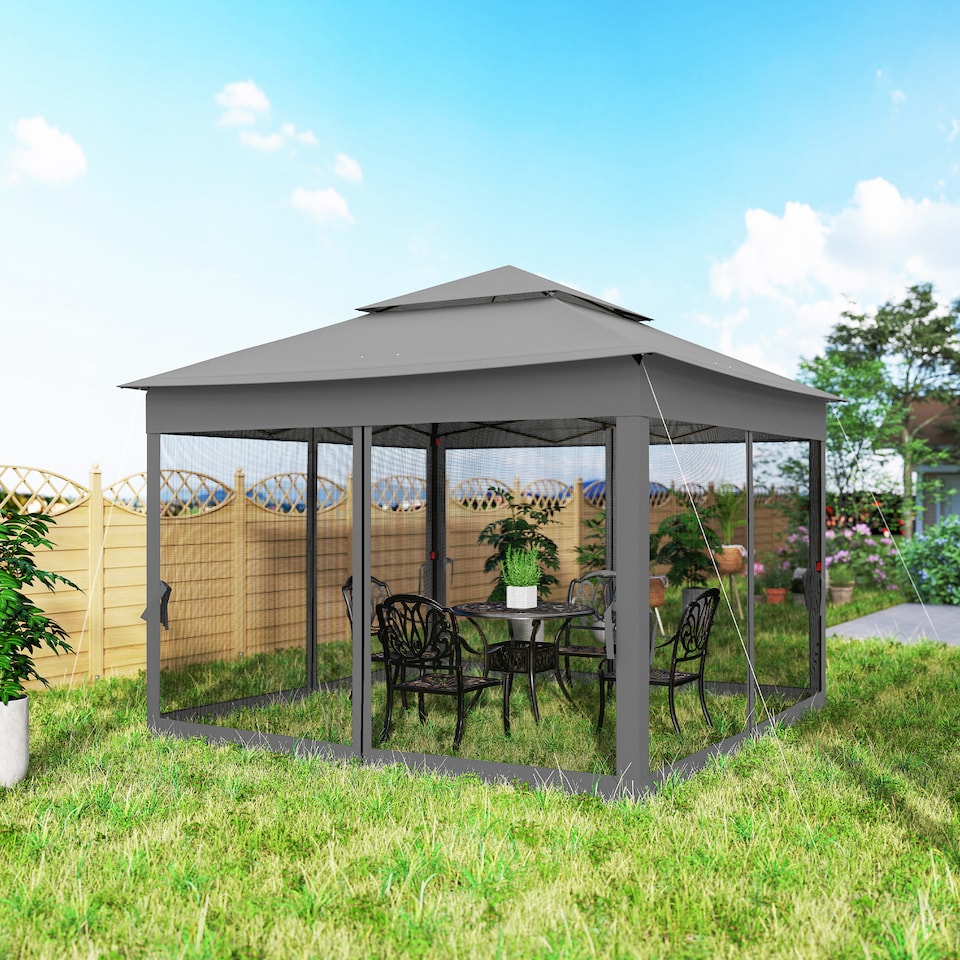 image 1 of Outsunny 3 x 3m Pop Up Gazebo, Doubleroof Garden Tent with Netting and Carry Bag, Party Event Shelter for Outdoor Patio, Dark Grey