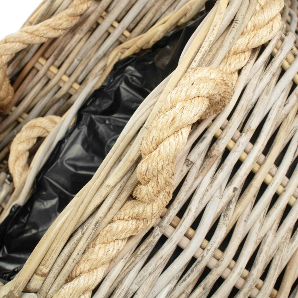 image 1 of Set of 3 Square Tapered Rope Handled Rattan Planter With Plastic Lining