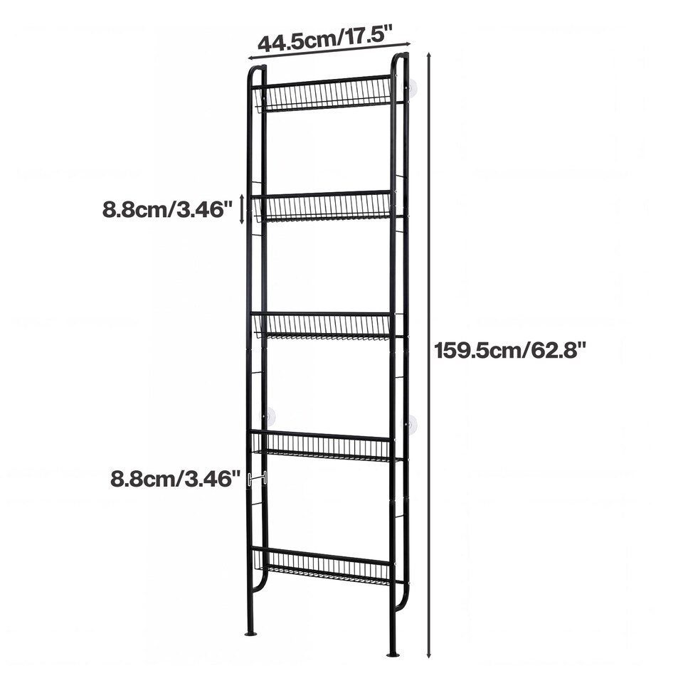 image 1 of Levede Behind Door Storage Organiser Narrow 5-Tier Bathroom Shelves,Steel,Black