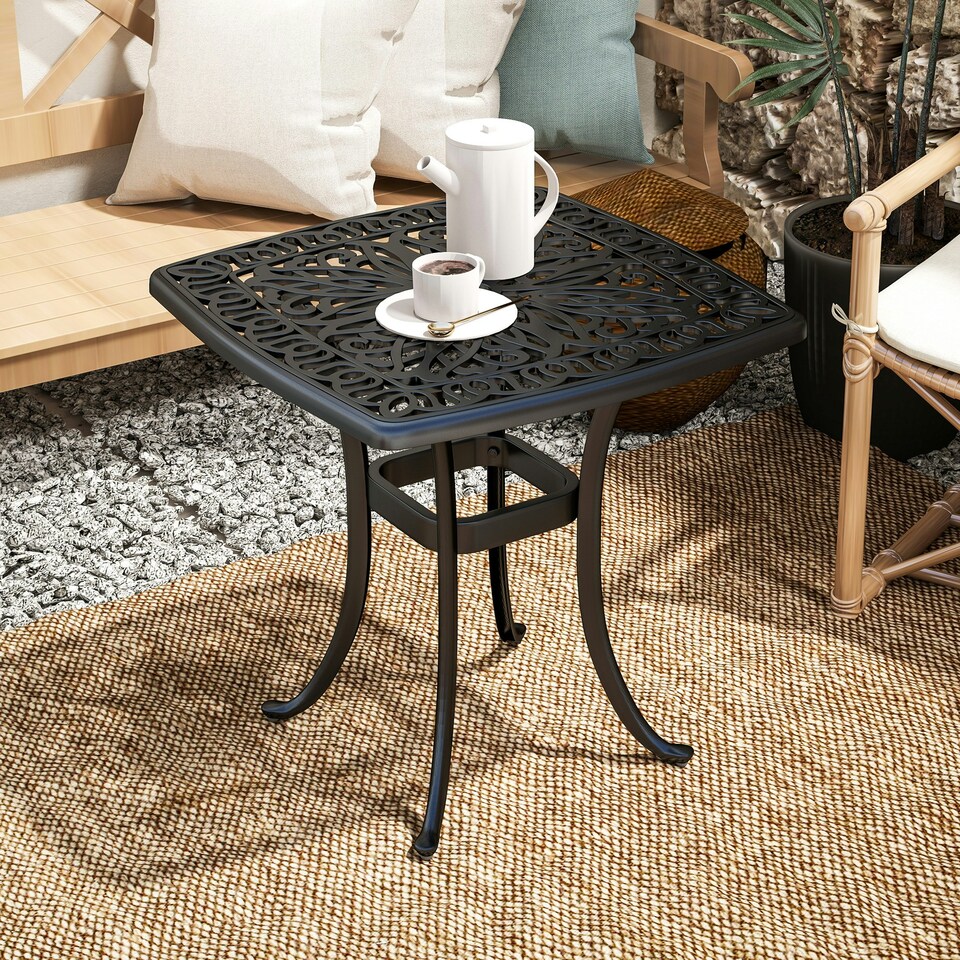 image 1 of Outsunny 54 x 54cm Aluminium Outdoor Garden Side Table w/ Umbrella Hole, Black 