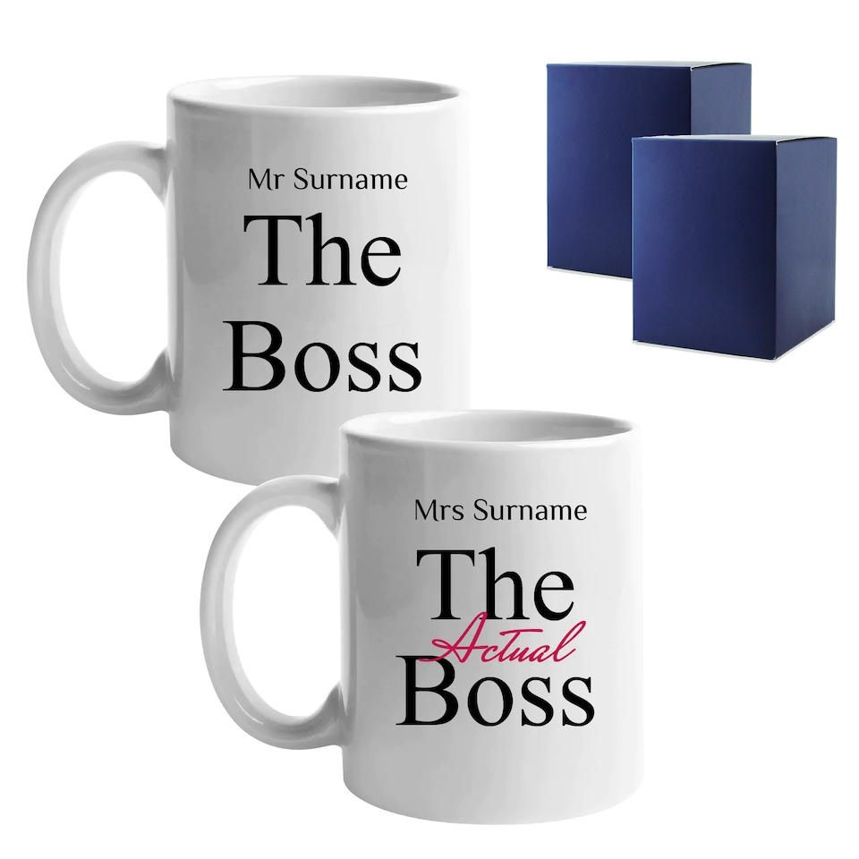 image 1 of Personalised The Boss The Actual boss His and Hers 11oz Mugs Set