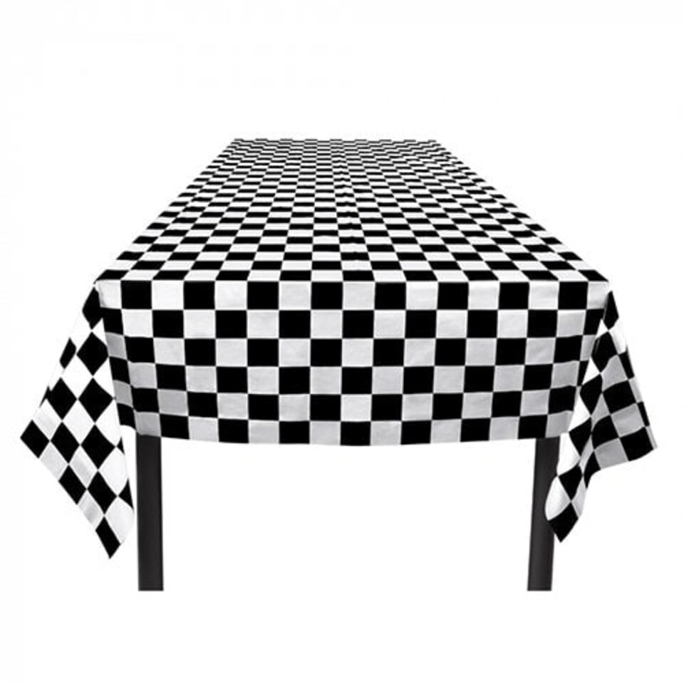 Racing Black And White Chequered Plastic Tablecover 180cm x 130cm